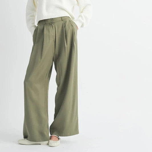 【INCHANT ME】744 Tencel pleated wide pants Women's High Rise TENCEL™ Fiber Pleated Wide Leg Pants