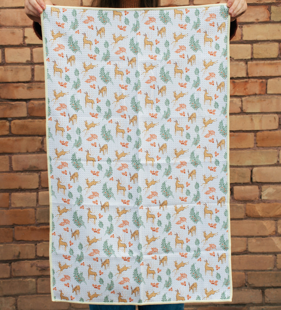 Deer + Holly Tea Towel