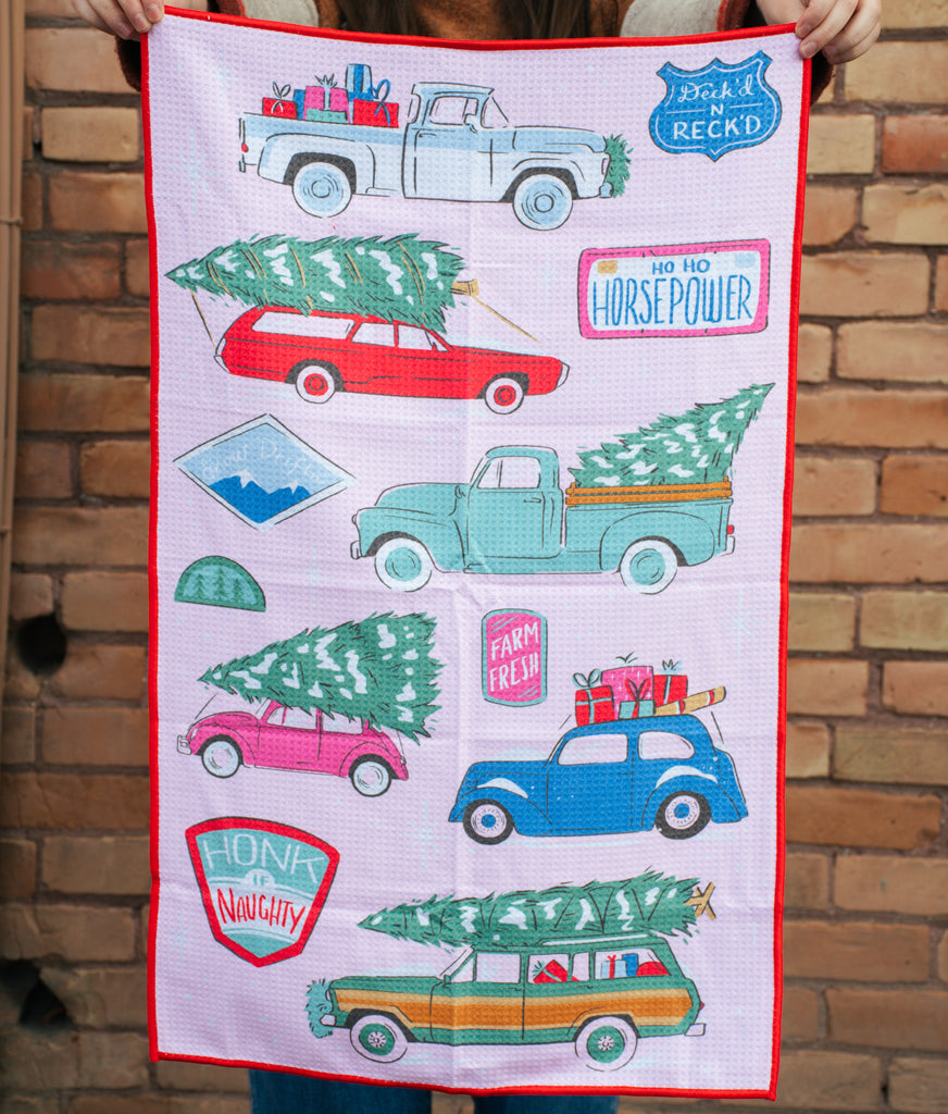 Retro Car + Tree Tea Towel
