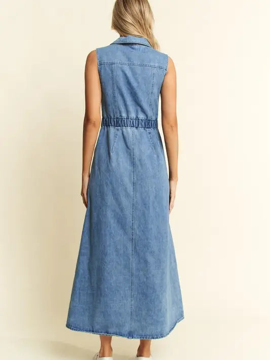 sleeveless denim maxi dress Denim Sleeveless A-Line Dress – Modern Pastime